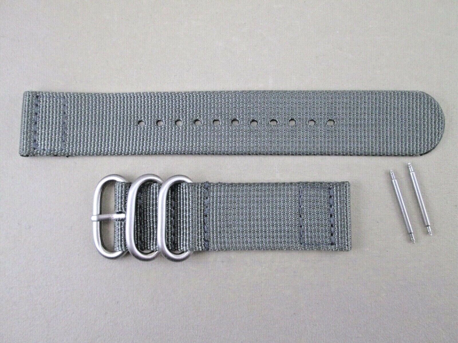 22mm lug two 2 piece canvas weaved nylon dive watch band strap gray + pins