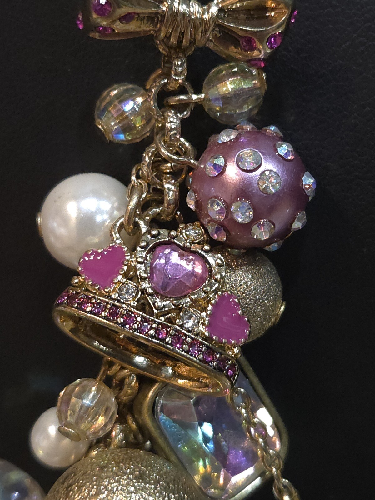 Vintage Betsey Johnson Varsity Crush Pink Gold Tone Charm Neck Mess Barbiecore