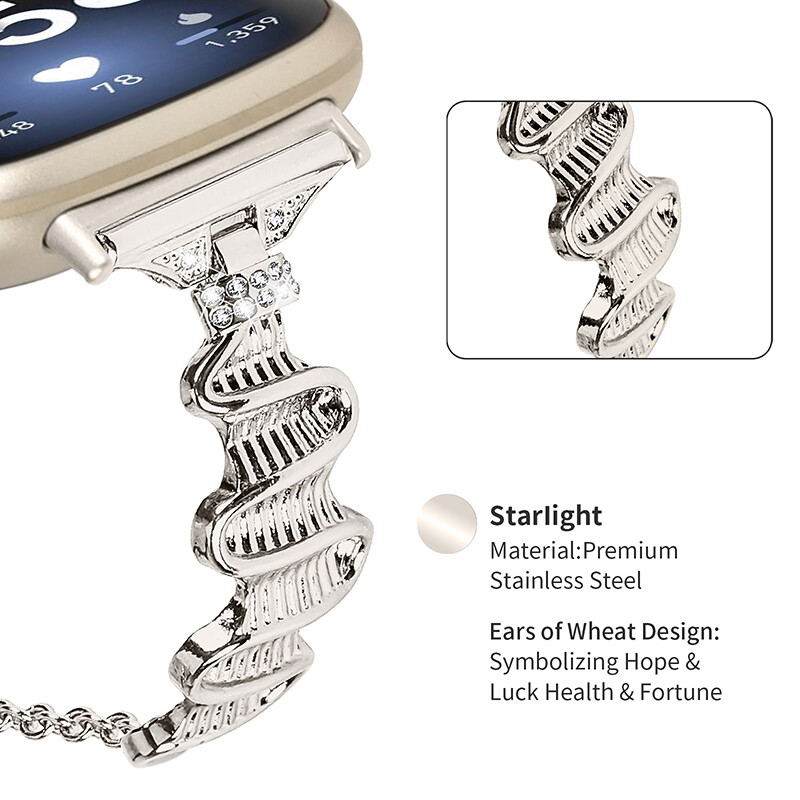 For Fitbit Versa 3/4 Sense 2 Adjustable Rhinestones Strap Stainless Steel Band