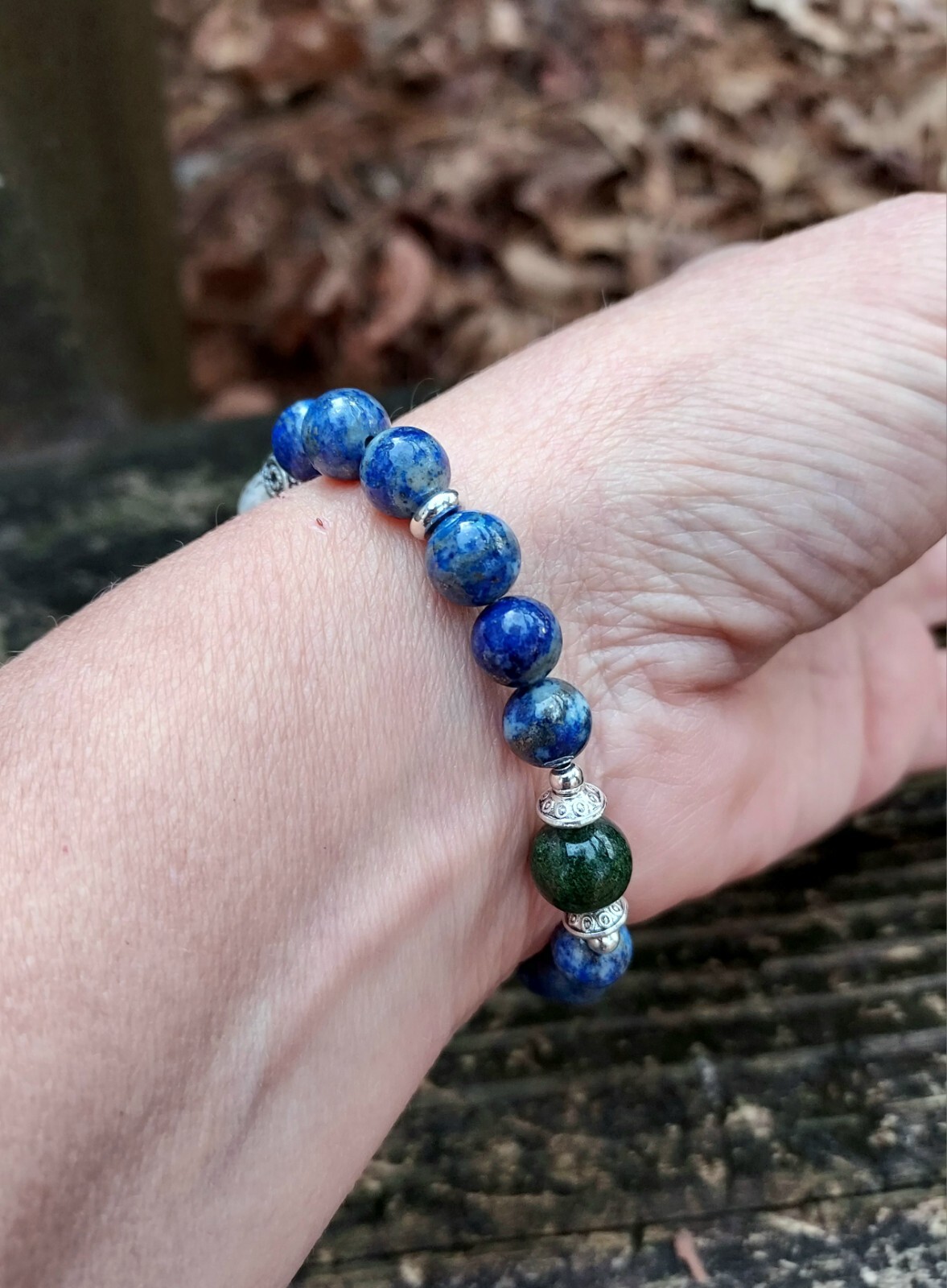 Blue Lapis and K2 Stone Bracelet Unique Meditation Jewelry Stretchy Gems 6.25″