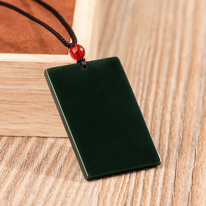 4Pcs 4 Colors Certified Natural A Jade Carving Rectangle Lucky Pendant Necklace