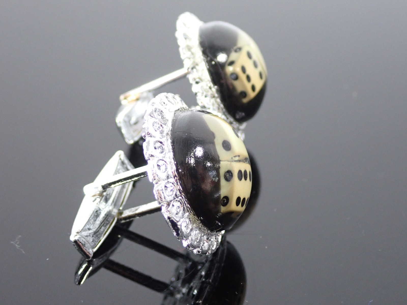 Vintage Dice Cufflinks Black Ivory Resin Casino Gambling Vegas Novelty Style