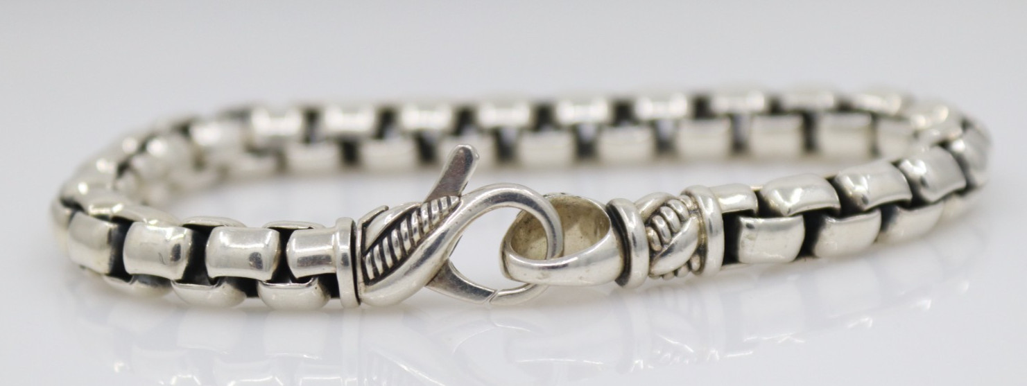Jai John Hardy Sterling Silver Box Chain Bracelet 8″ – 44.1 Grams
