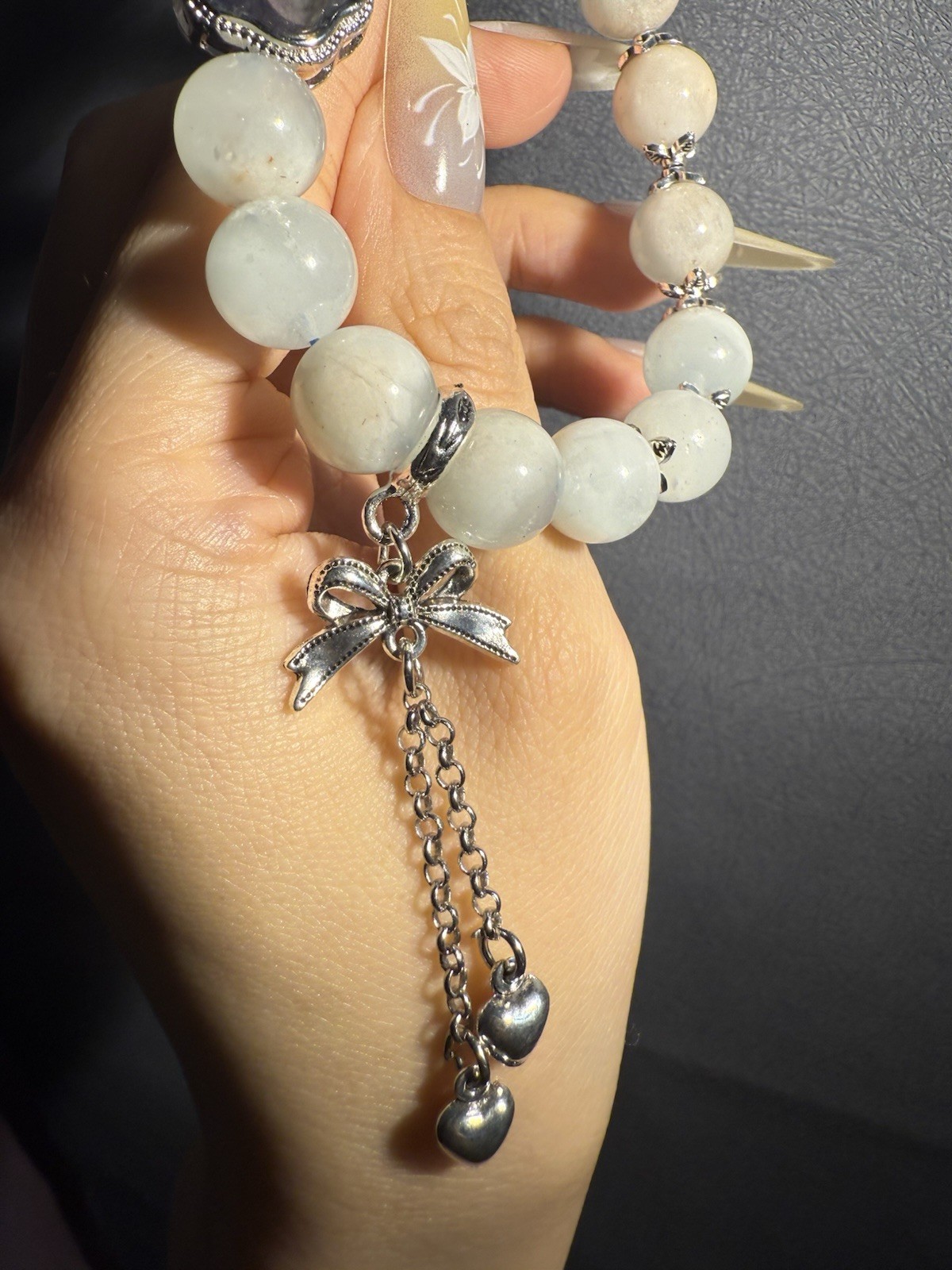 11.6mm Unqiue Natural Aquamarine with Rose Quartz，Fluorite Charm Bracelet