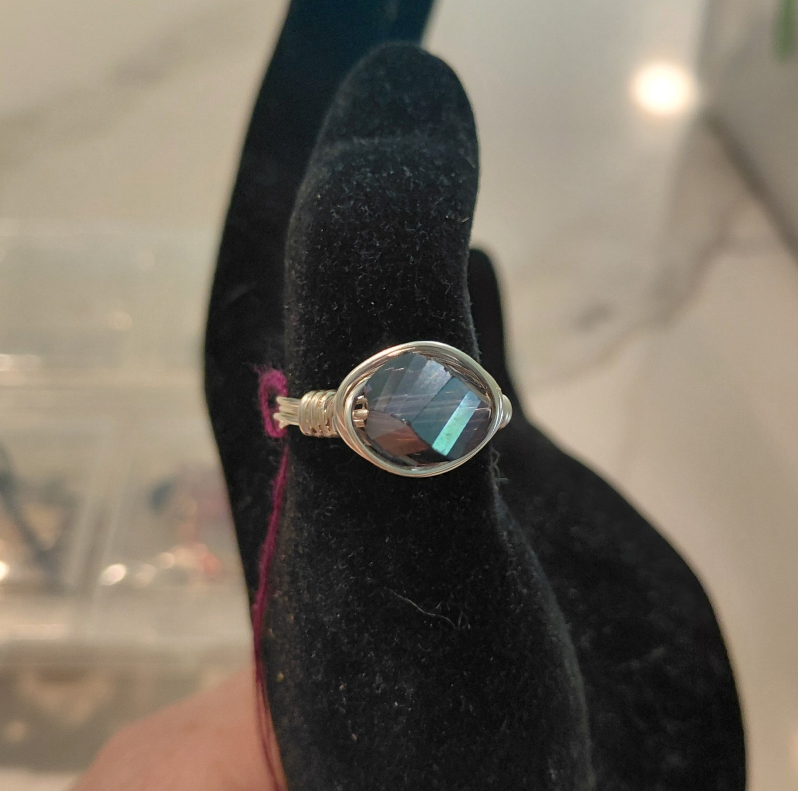 Silver Plated Copper Wire Wrapped Labrodorite Bead Ring Size 7