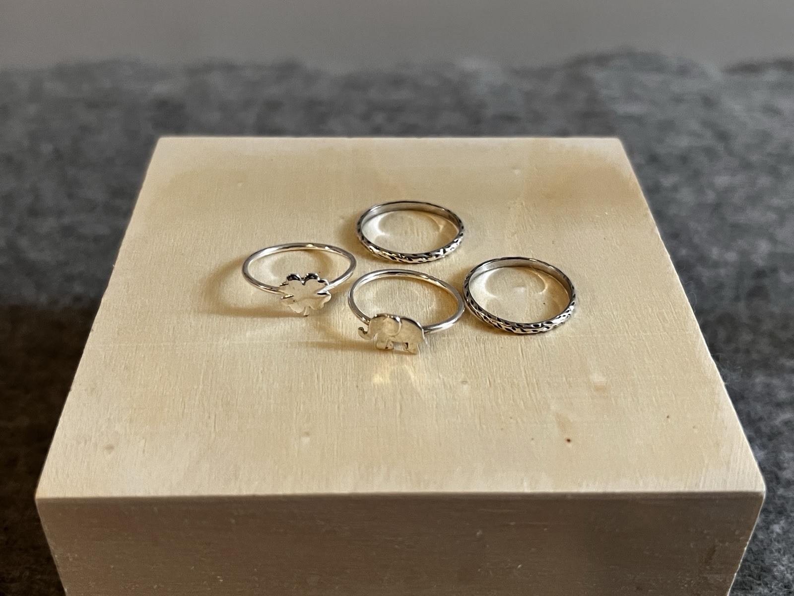 925 Sliver Ring Set 4 Pieces_US Size 7 ( Diameter 1.7 cm)