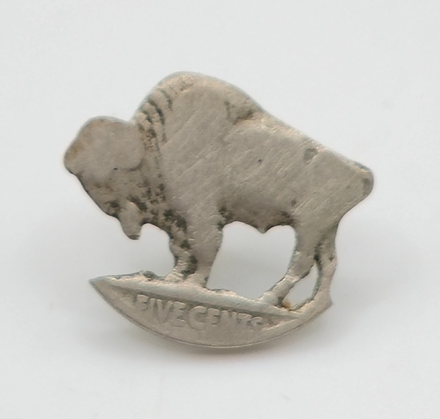 Vintage Buffalo Nickel Lapel Pin 3/4″ x 1/2″ Silver Tone Coin Art Tie Tack
