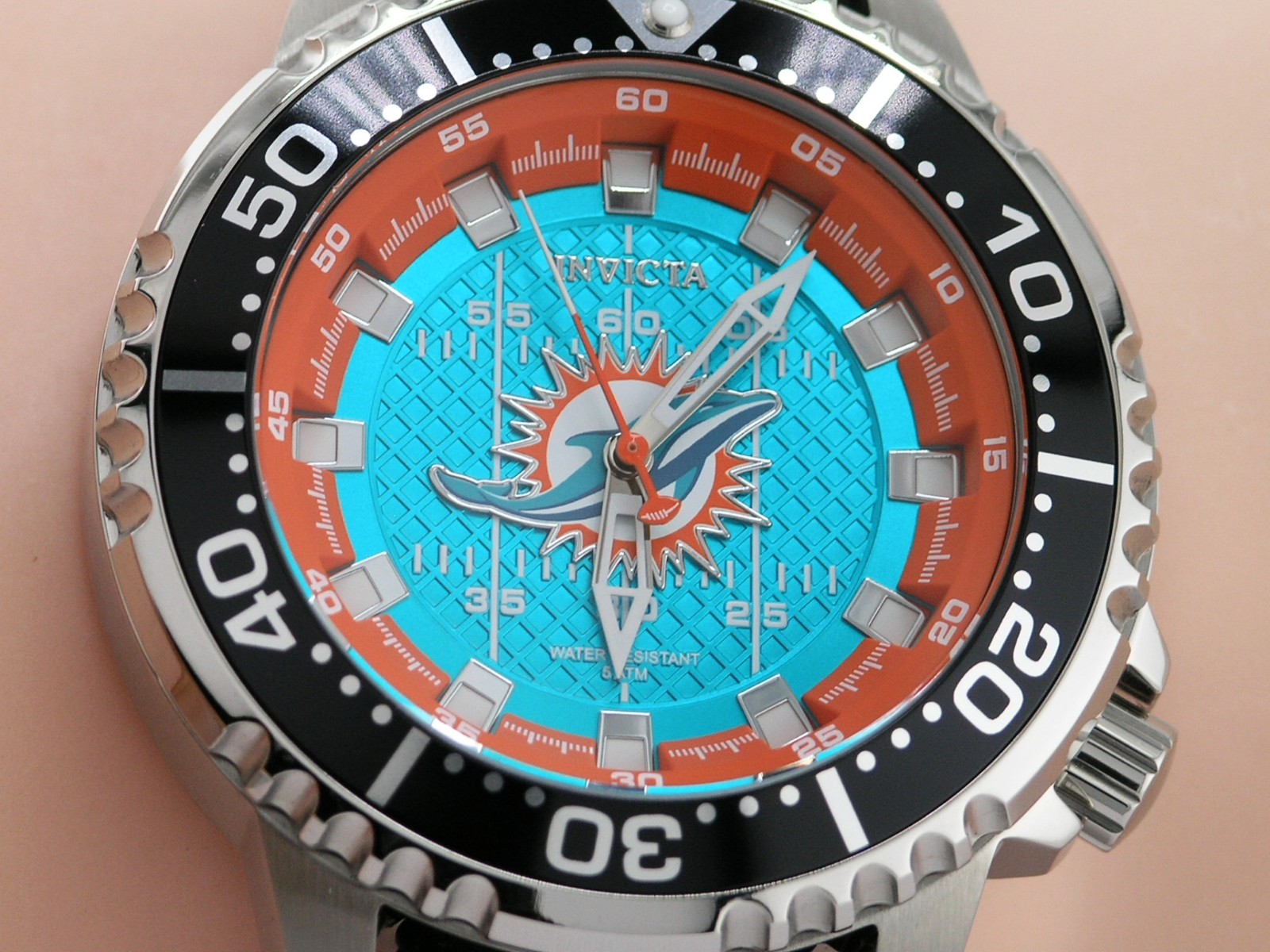 NEW INVICTA 48102 NFL MIAMI DOLPHINS STEEL SILICONE SPORTS WATCH QUARTZ 48MM C