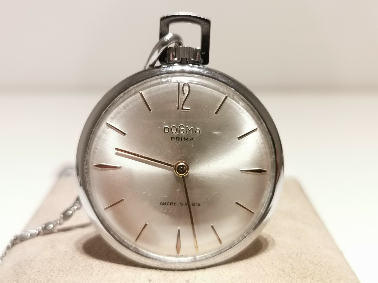 VINTAGE RARE CLASSIC SWISS OPEN FACE MEN’S POCKET WATCH “DOGMA” PRIMA 15 JEWELS