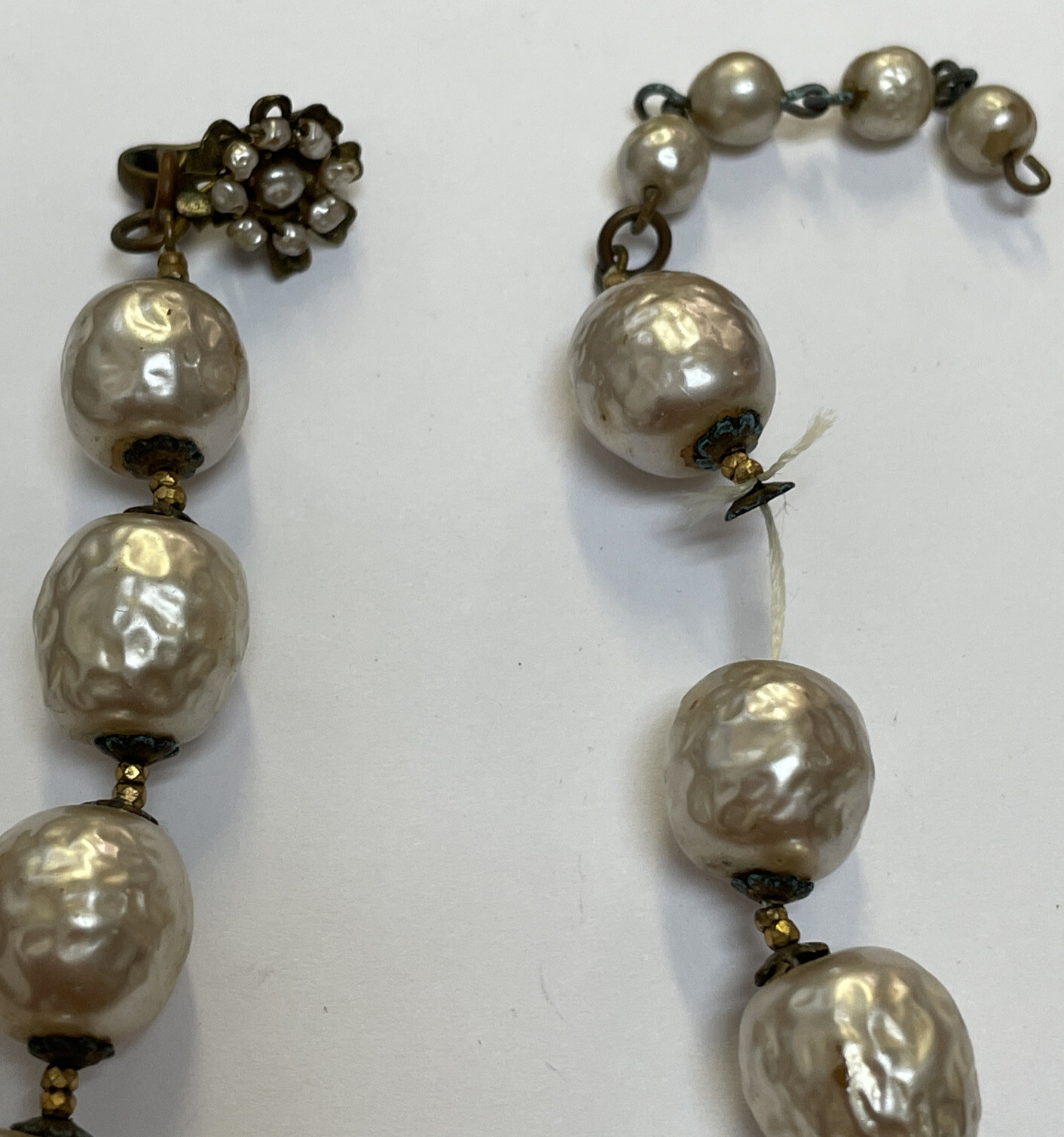 SIGNED MIRIAM HASKELL DAUX BAROQUE PEARL NECKLACE FLOWER CLASP ~ SEE DETAILS!