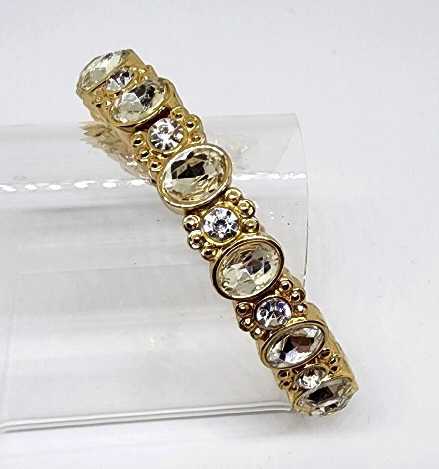 Quality Gold Plated Oval Round Rhinestone Stretch to Fit Dressy Holiday Bracelet