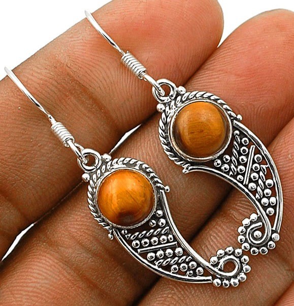 Natural Tiger Eye Africa 925 Solid Sterling Silver Earrings Jewelry