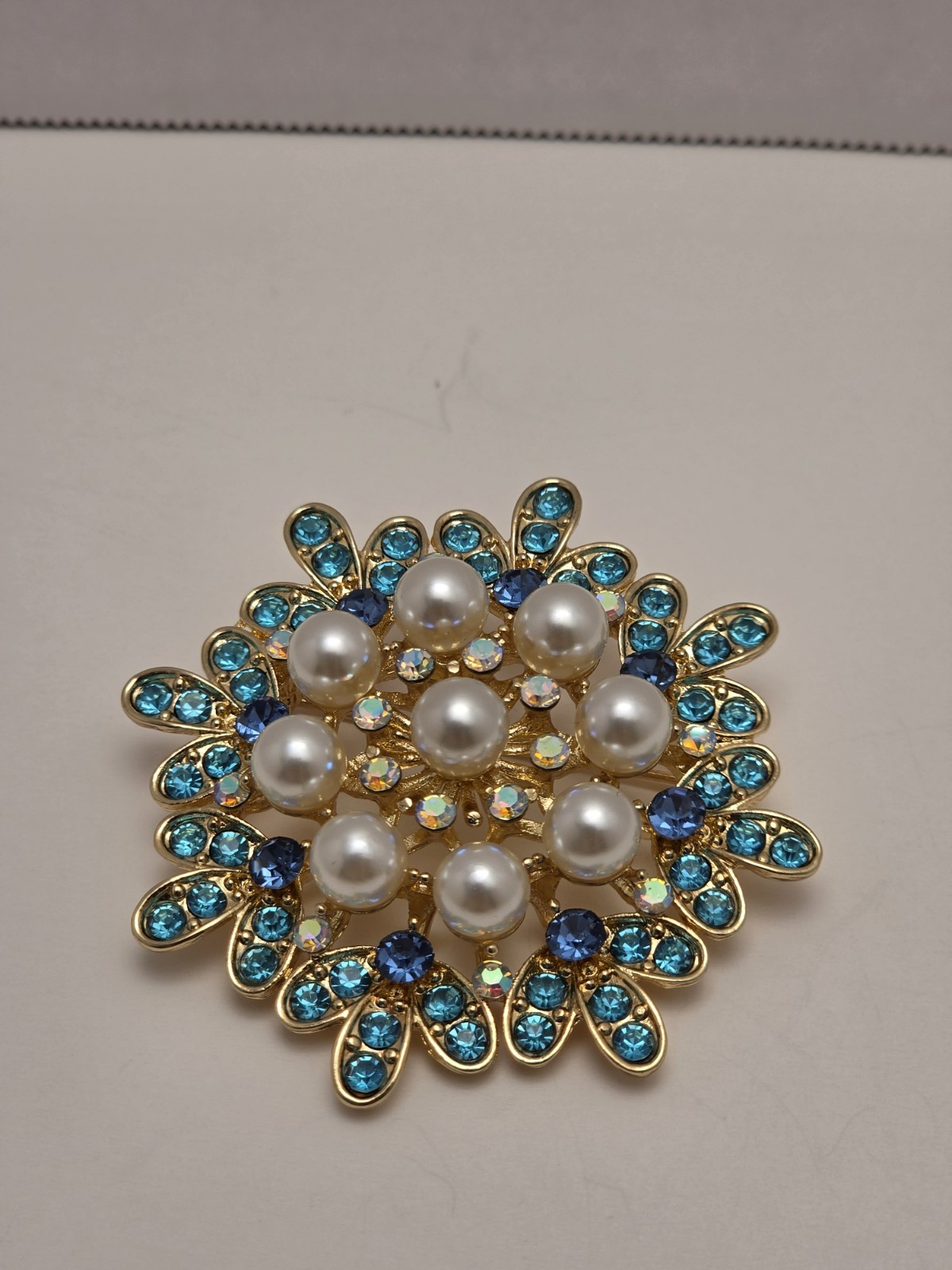 Lot of 3 Brooch Pins Frog & Flower Gold Tone Blue Rhinestone Imitation Pearl