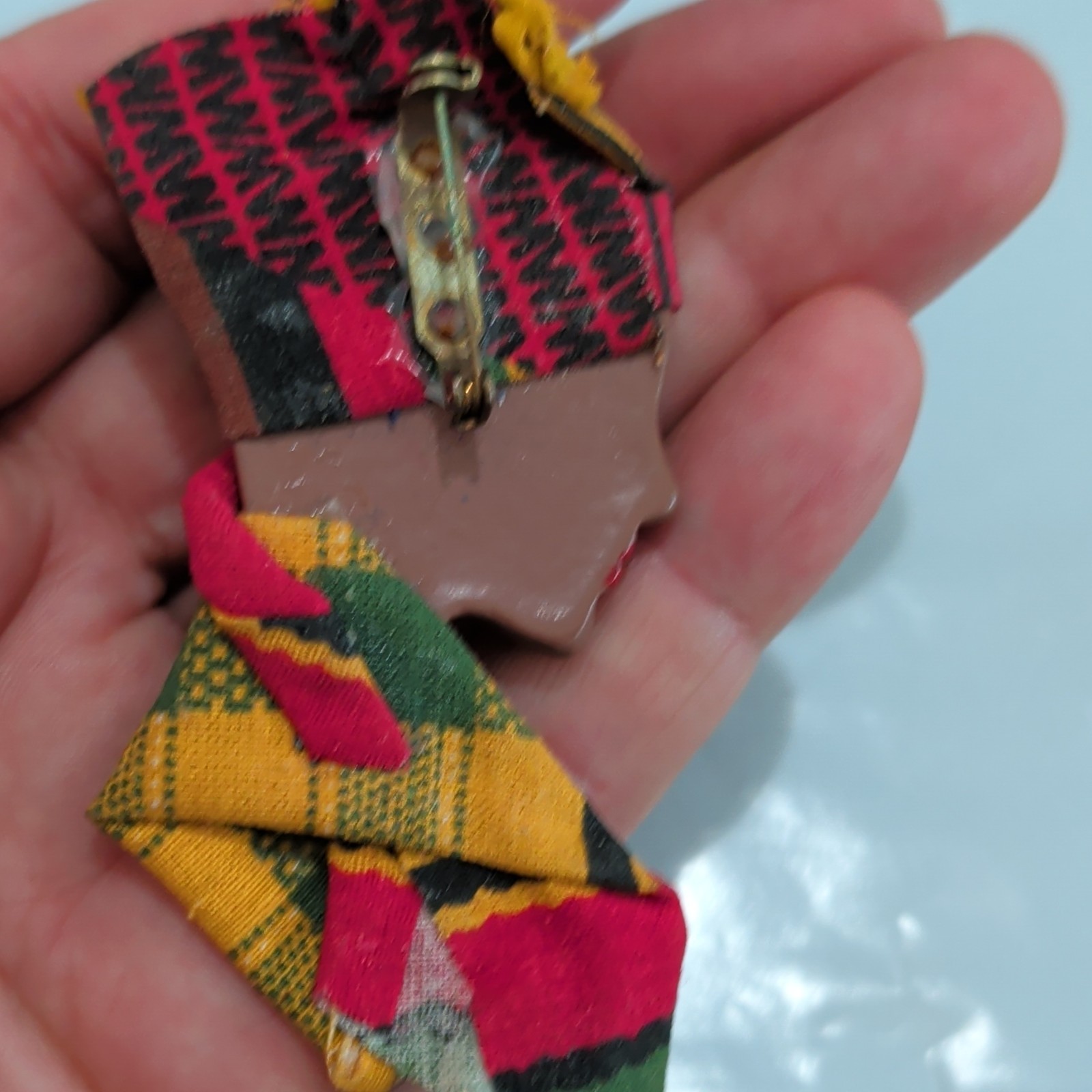 Multicolor F. Jaretta 80’s Brooch Pin Lot of 3, Fabric Plastic Metal, No Stones