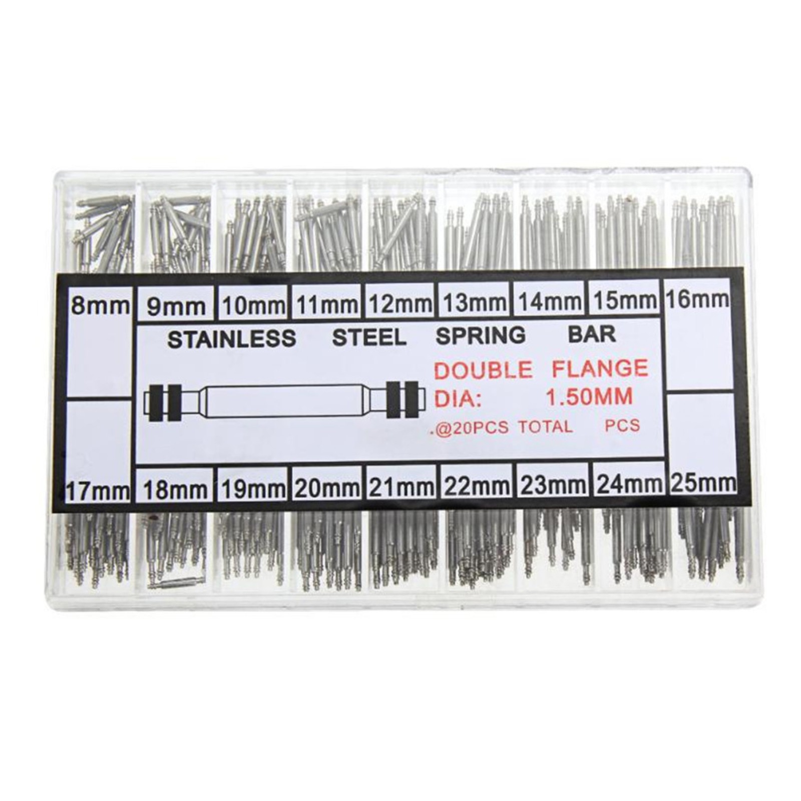360pcs 8-25mm 18 Sizes Stainless Steel Double Flange Watch Band Spring Bars