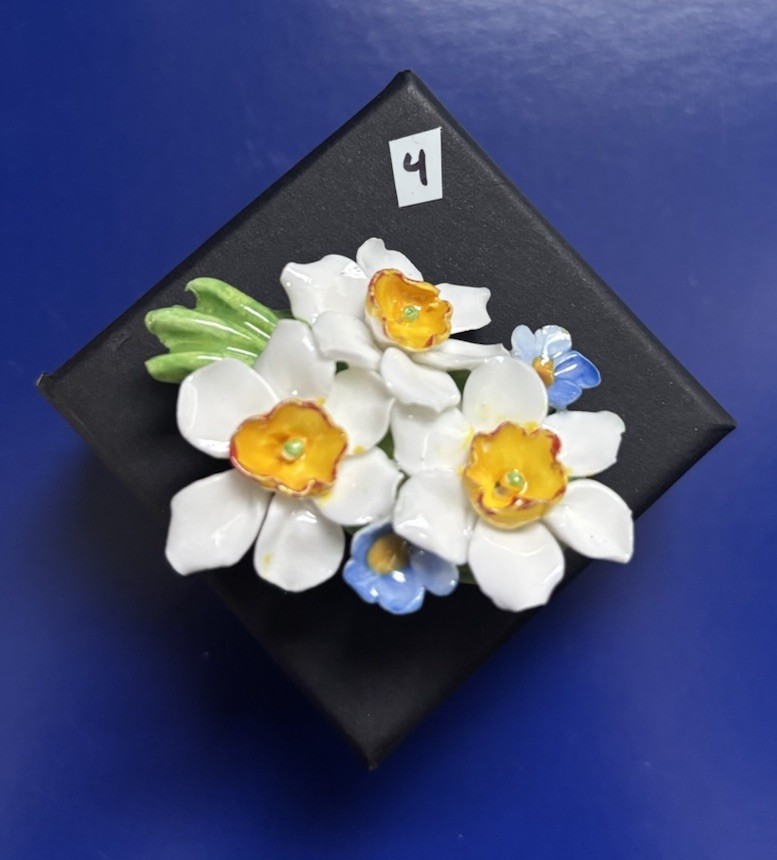 Vintage Porcelain Brooch with Floral Design Bone China, Made in England
