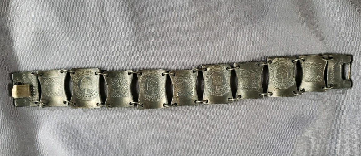Vtg .900 Silver Mayan Warrior Motif Panel Bracelet Made in Columbia 7.5″ 53g