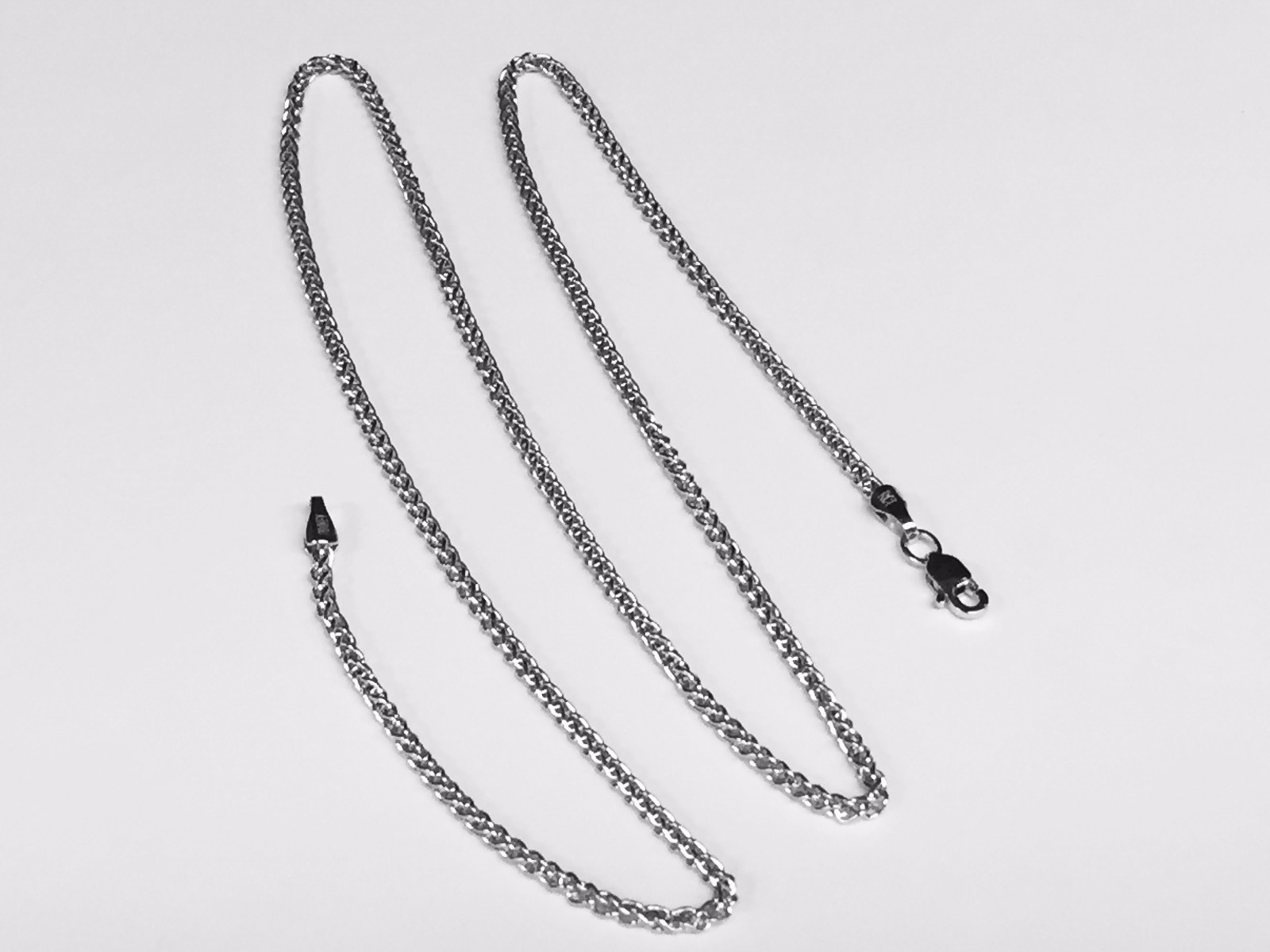 18k White Gold 16″ Basket Rope Round Wheat Link Chain Necklace 1.4 mm 3.3 grams
