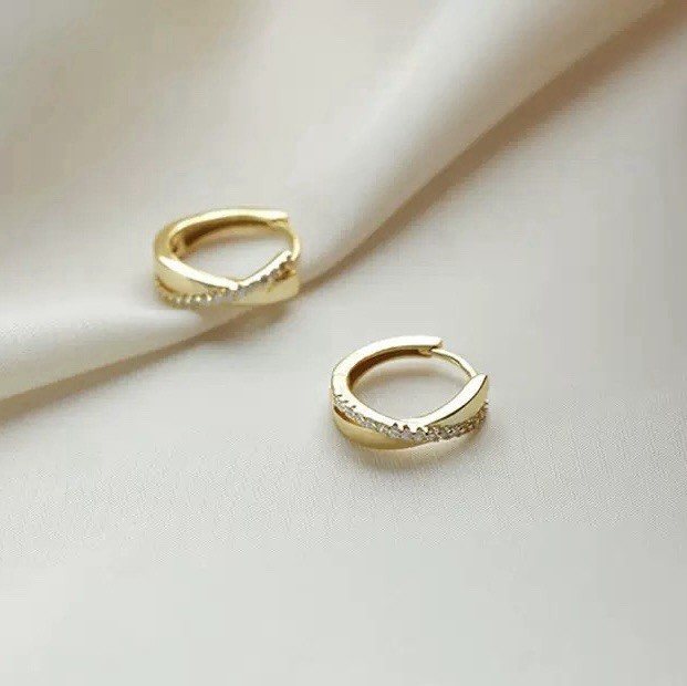 925 Silver Twisted CZ Crossover Hoop Earrings Criss Cross Huggie Earrings 129