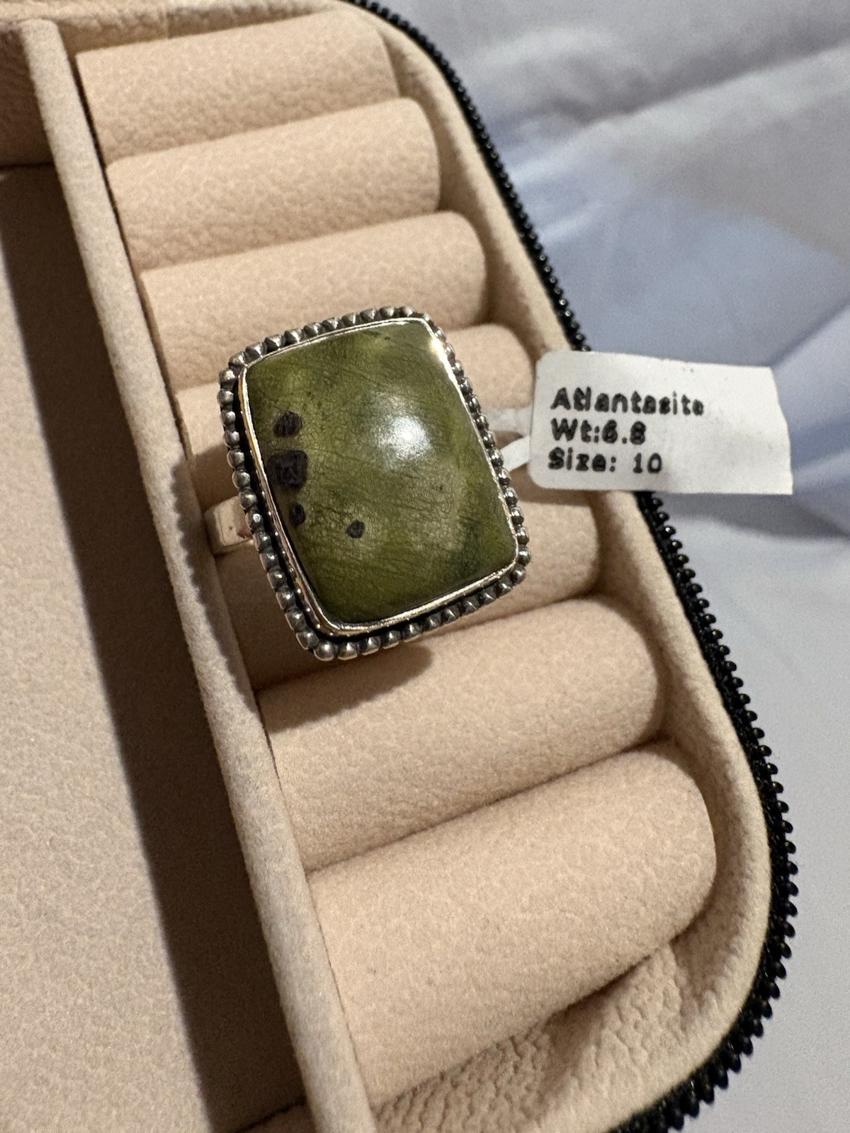 925 sterling silver – atlantacite– rectangular cabochon ring – size 10