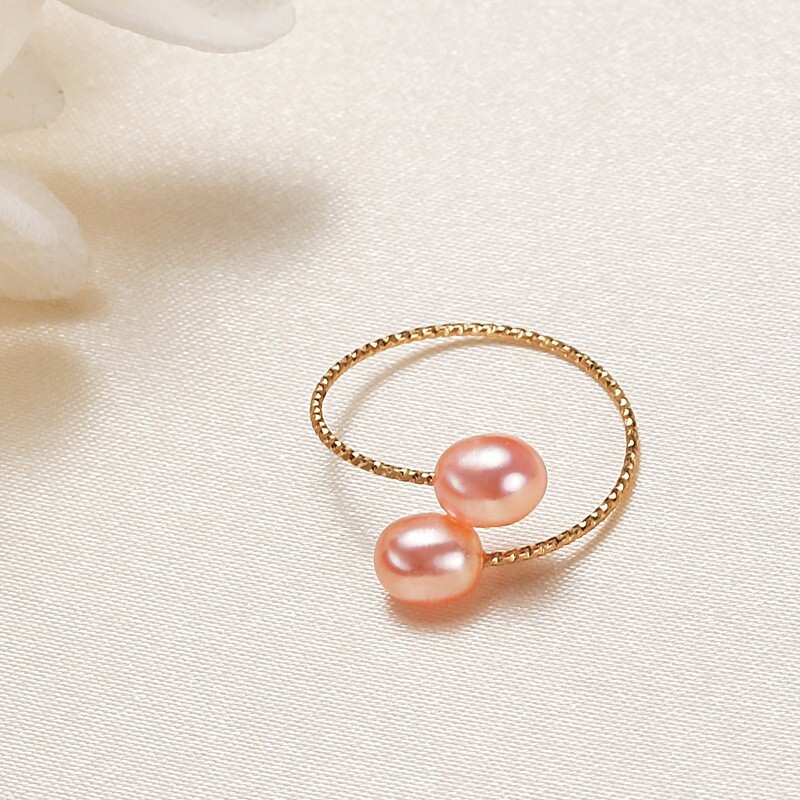 Double Pearl Three Row Stacking Bypass Ring in Solid Copper