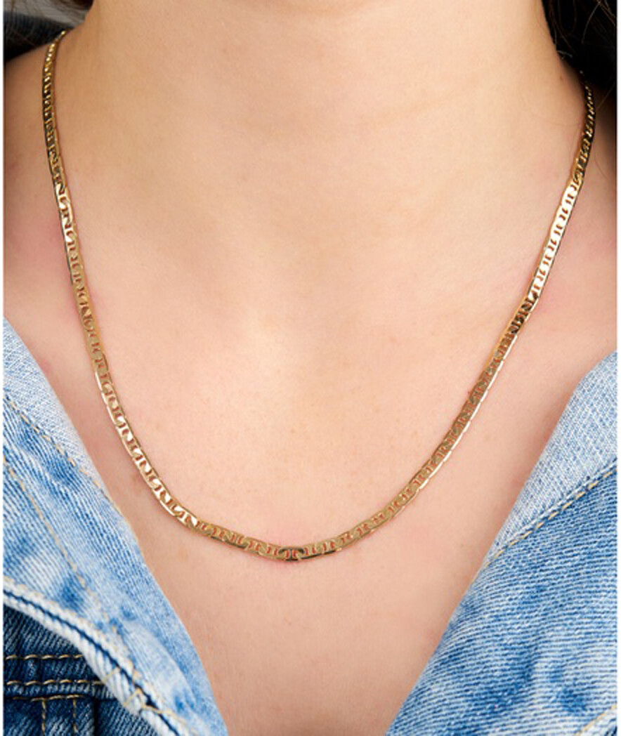 Ladies Real 18K Gold Filled 3mm 20″ Flat Mariner Link Anchor Chain Necklace P081