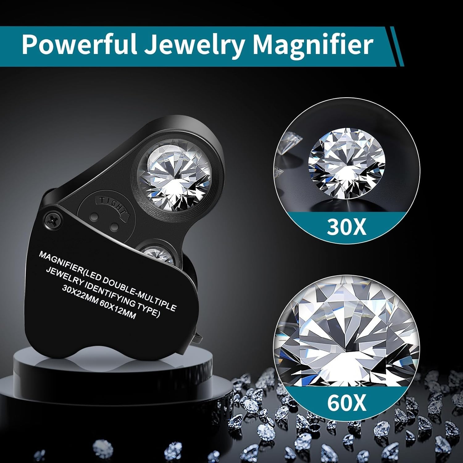30X 60X Illuminated Jewelers Loupe Magnifier, Foldable Jewelry Magnifier with…