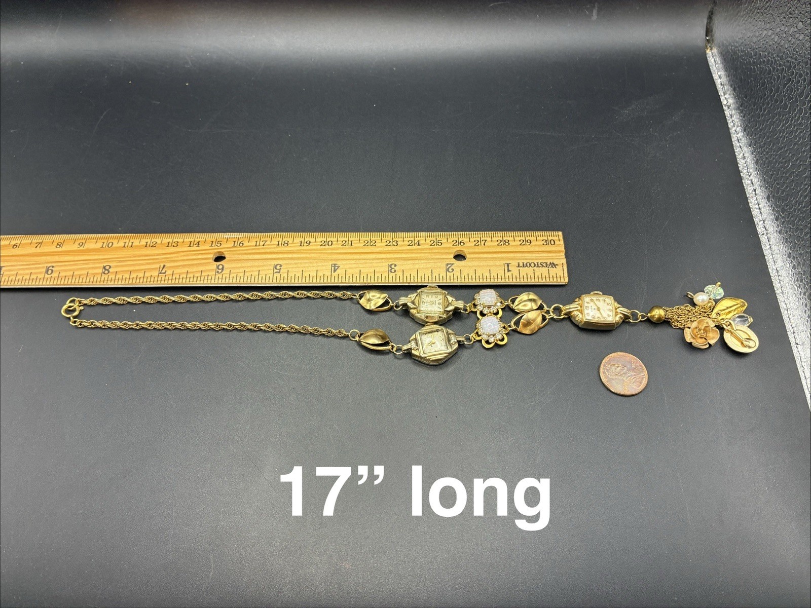 Custom OoaK Vintage Gold Filled Triple Watch Necklace, Opal, Estate Assemblage