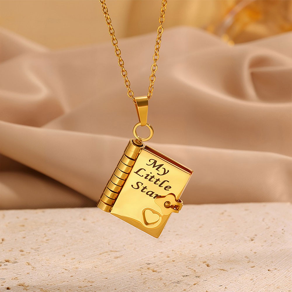 My Little Star Book Pendant Necklace for Daughter Open Pages Engraved Letter US