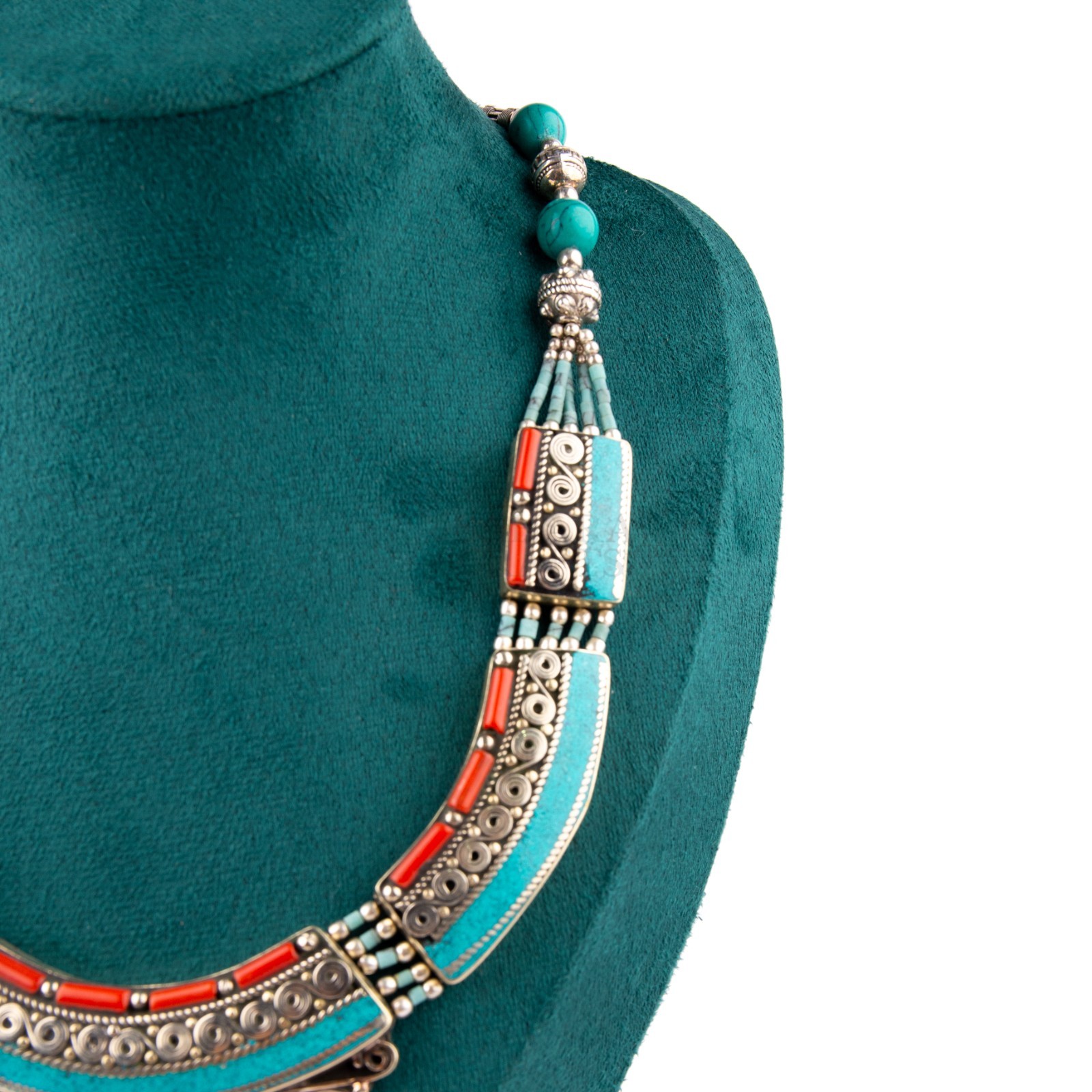 Antique Tibetan Necklace Turquoise Coral Choker, Handmade Tribal Statement