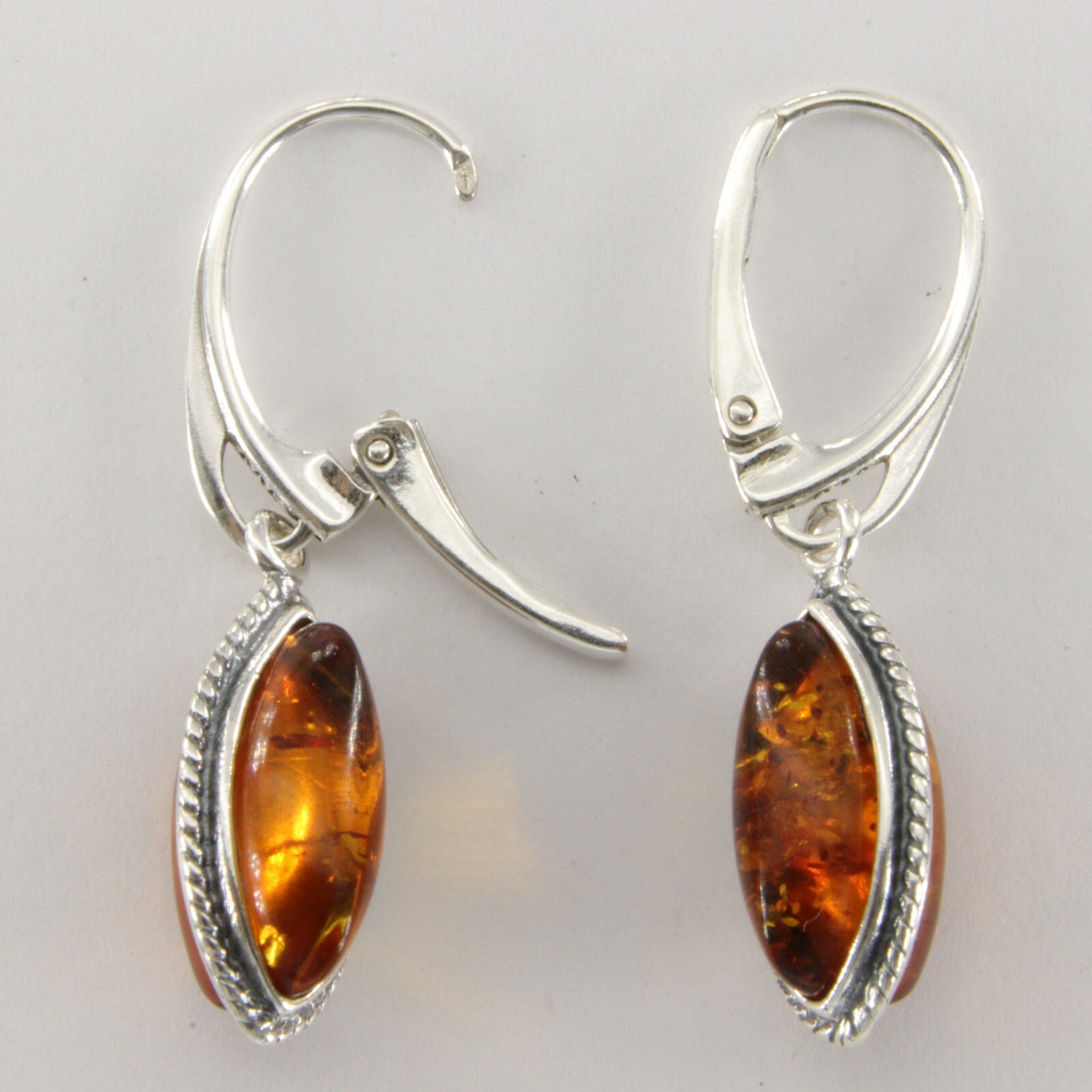 Cognac / Brown BALTIC AMBER Oval Leveback Earrings 925 STERLING SILVER #1591e