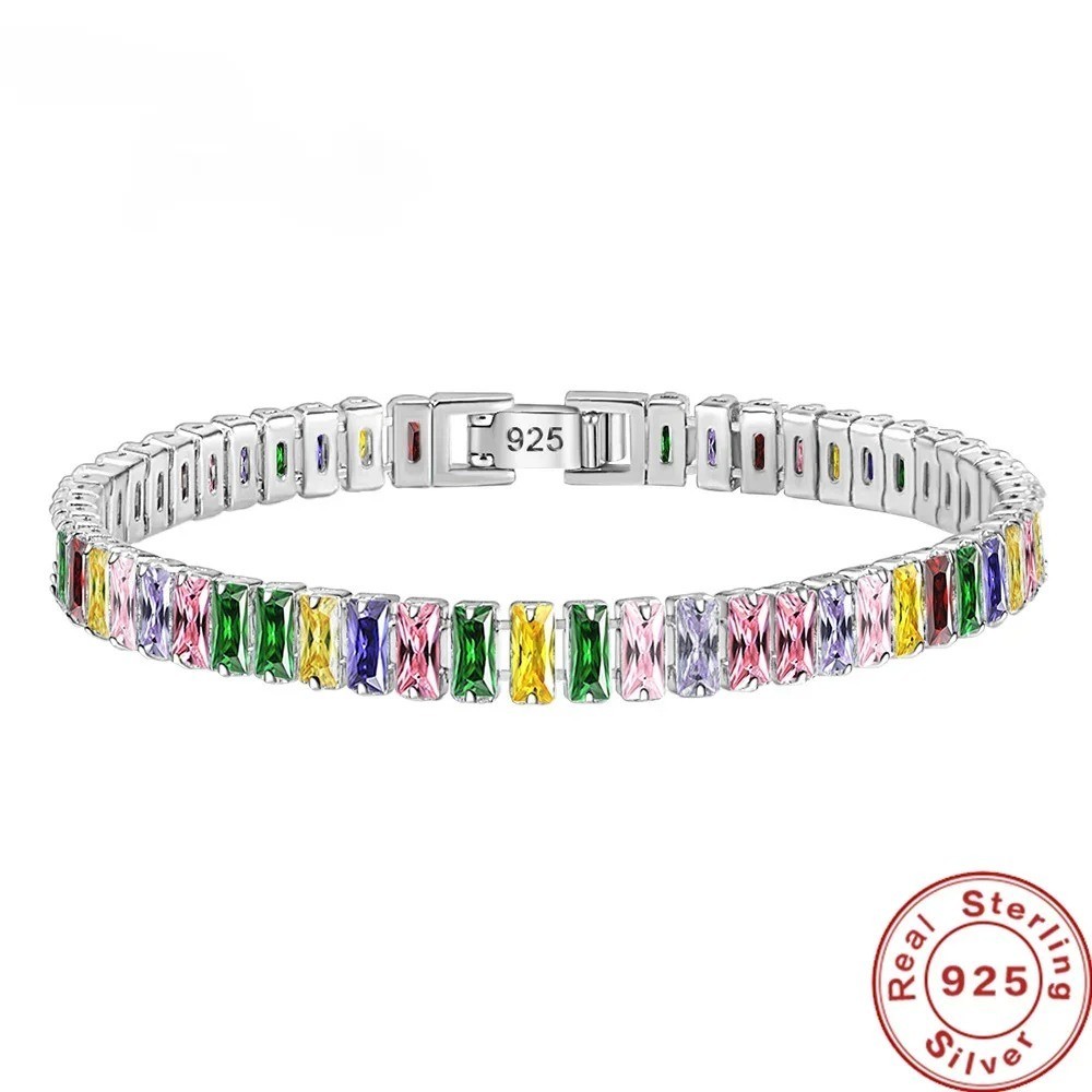 925 Sterling Silver Luxury Color Crystal Bracelet 18cm Women’s Chain Jewelry