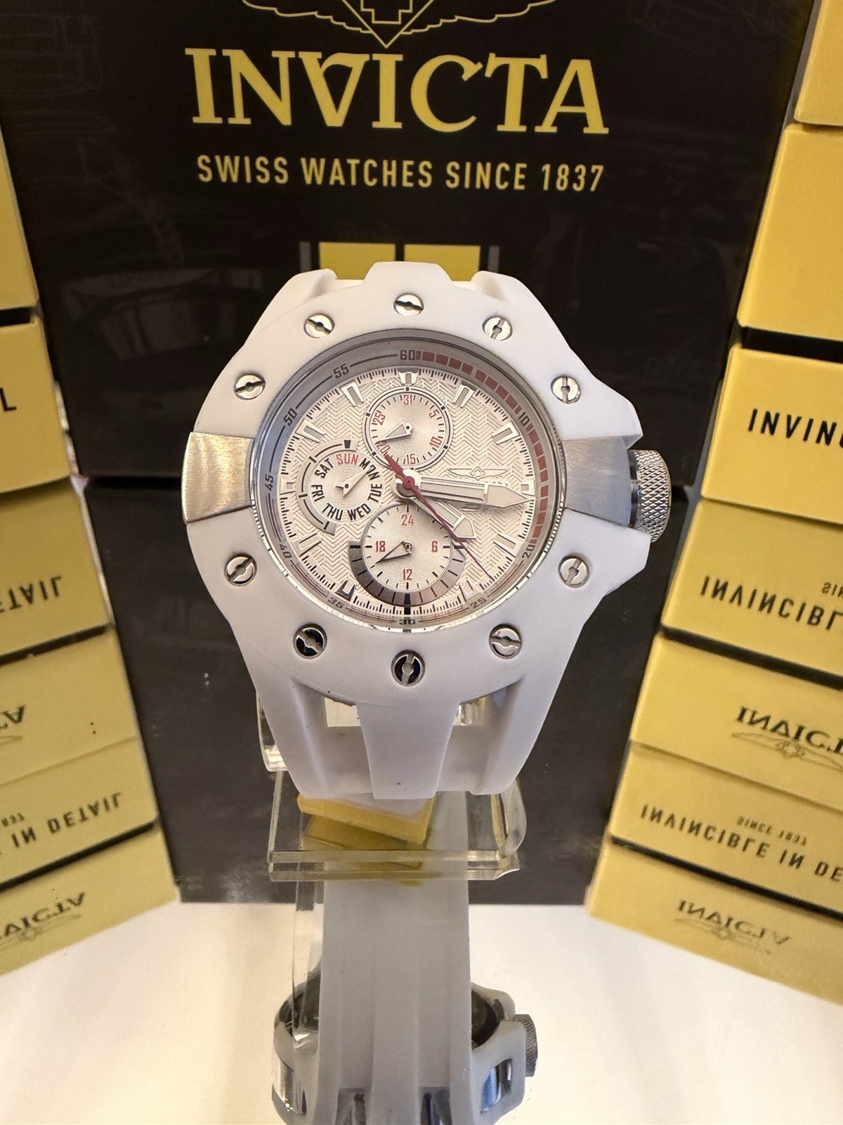 Invicta S1 Rally Splitter Men’s Chronograph Quartz 48mm White Silicone Day/Date