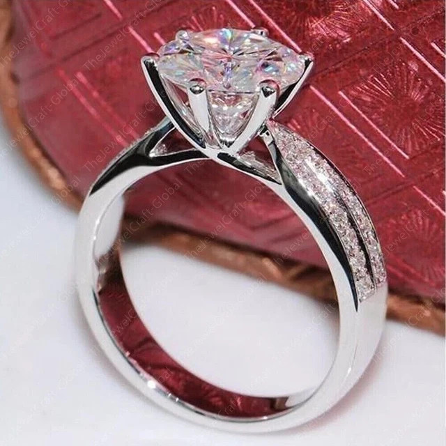 3Ct Round Cut Moissanite Women’s Solitaire Engagement Ring 14K White Gold Plated