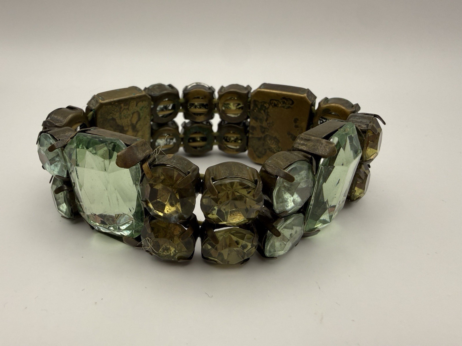 Vintage Bracelet Green Stone Stretch Slide Cuff Statement