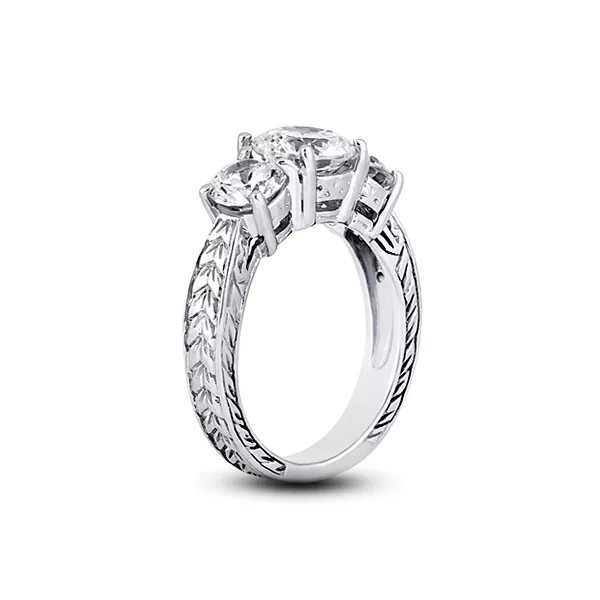 Three Stone Engagement Ring 18K Gold Vintage 1.26 CT Round Natural Diamond F SI1