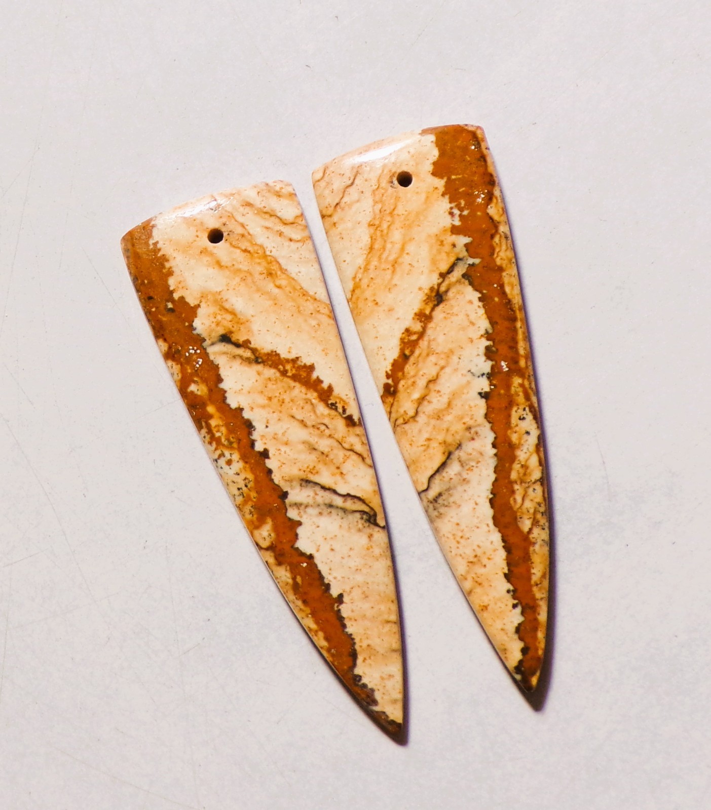 36.55 Cts Natural Picture Jasper Drilled Cabochon Match Pair Gemstone 45X15MM 04