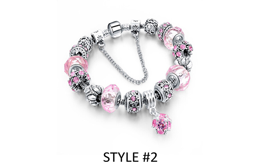 18K White Gold Plated Crystal CZ Charm Bracelet Made with Swarovski Elements