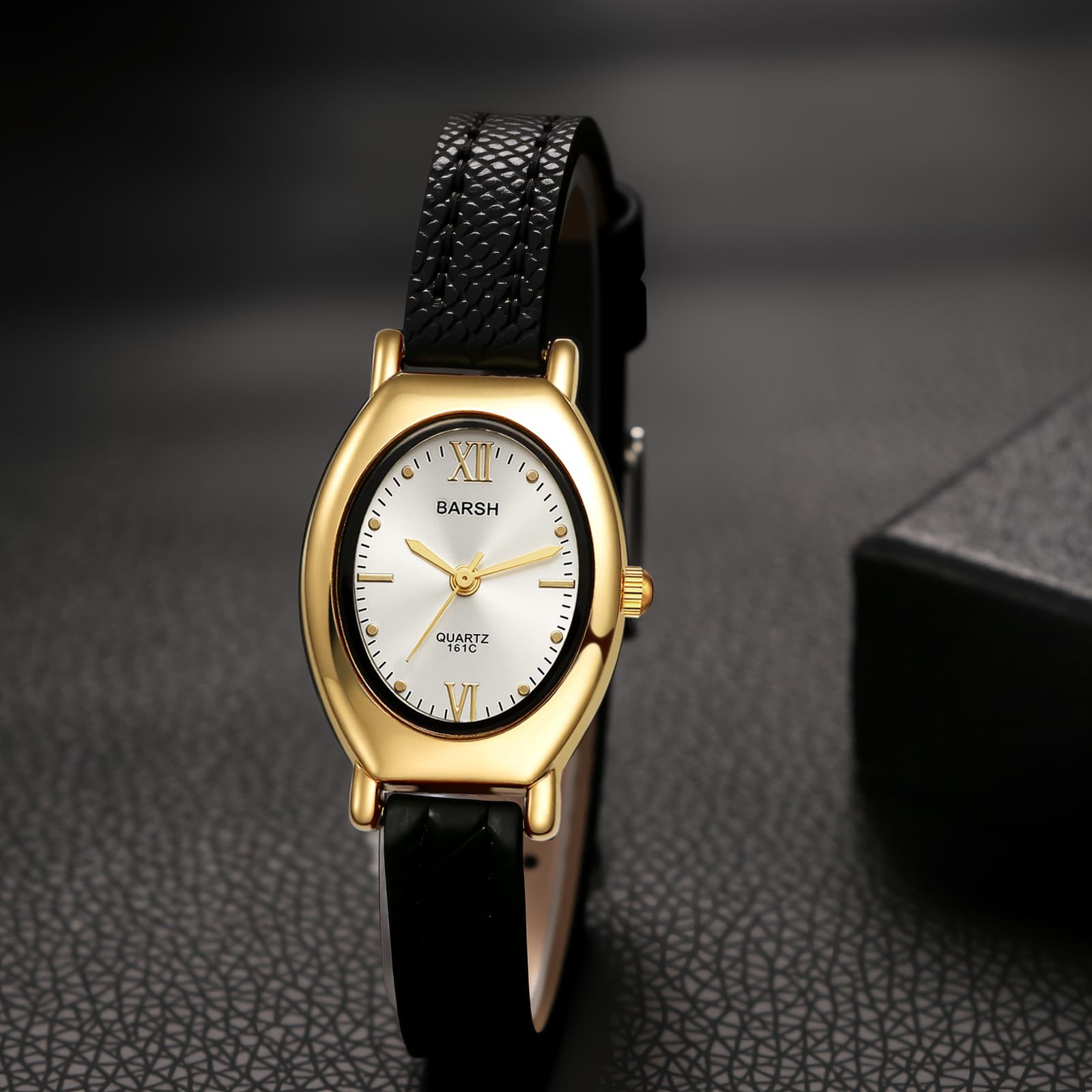 Women’s Oval PU Leather Band Dot Dial Wrist Watch for Casual Everyday Fashion