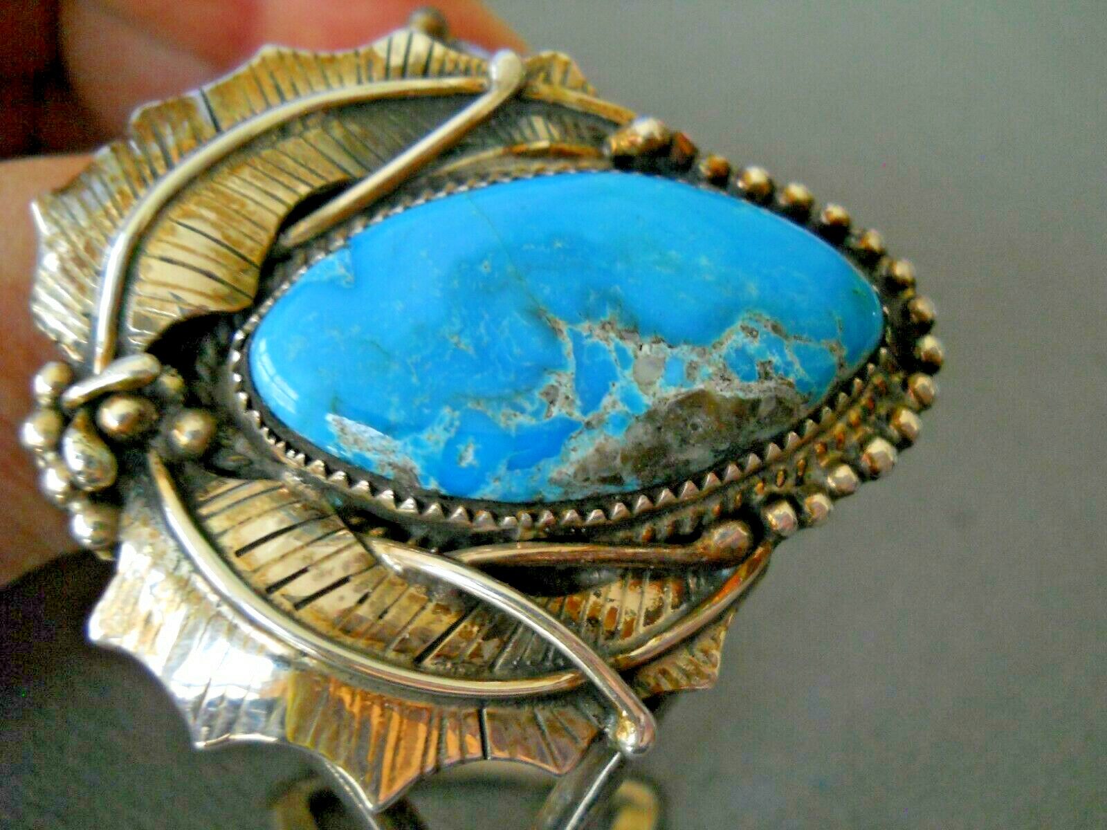 Southwestern Native American Navajo Rich Blue Turquoise Sterling Silver Bracelet