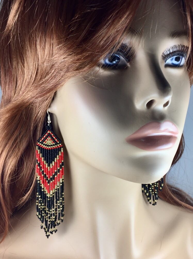 NEW NATIVE STYLE SEED BEADED HANDMADE LONG FASHION HOOK EARRINGS E58/23