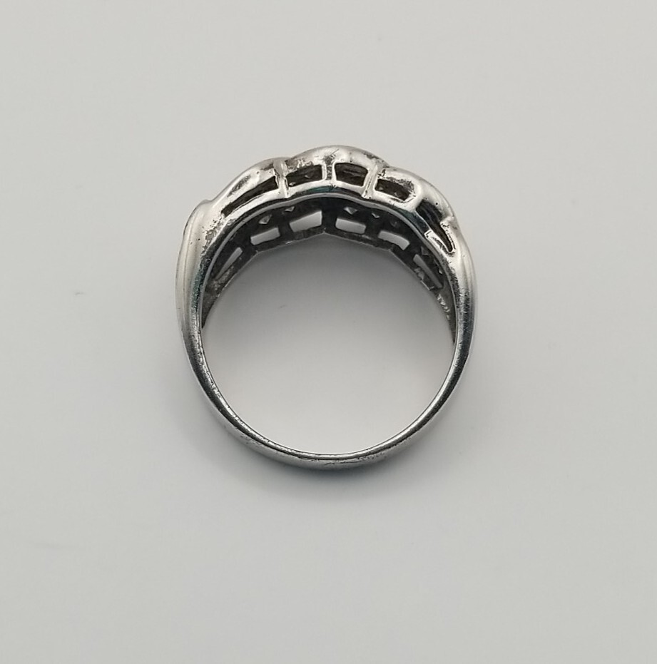 Vintage GSJ Signed CZ Woven Braid Sterling Silver Ring – Size 9.25 #3372