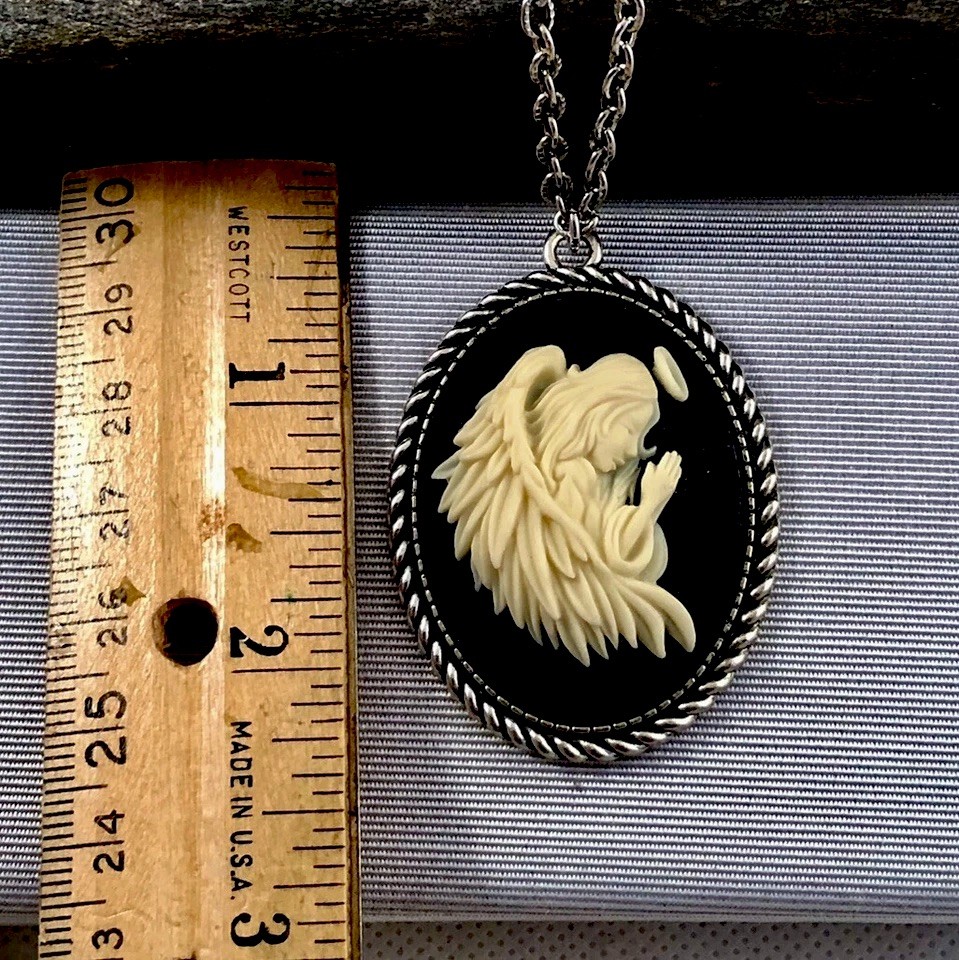 Praying Guardian Angel Cameo Pendant Necklace Religious