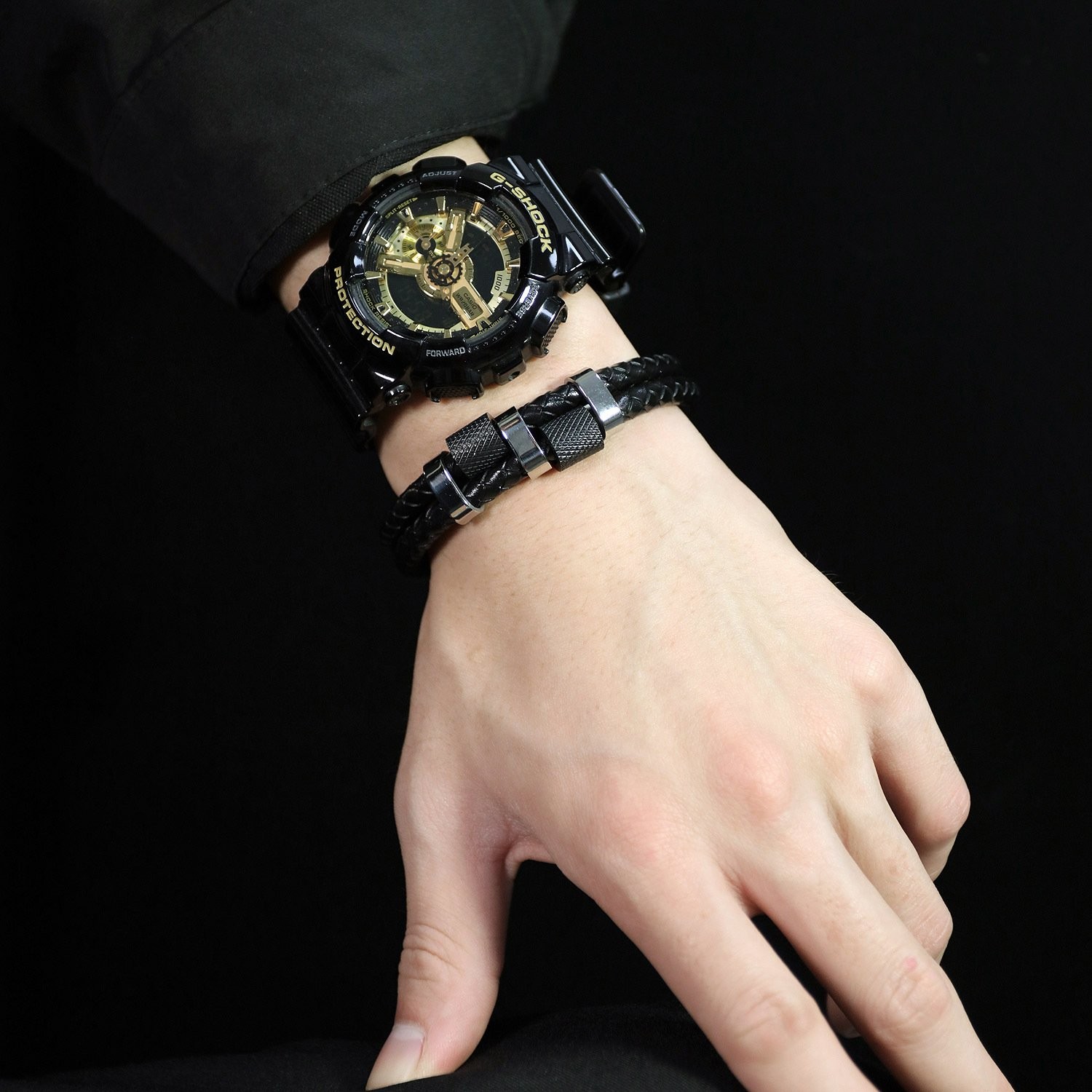 Men’s Stainless Steel Genuine Leather Bracelet Strength Fashion Bangle Wrap USA