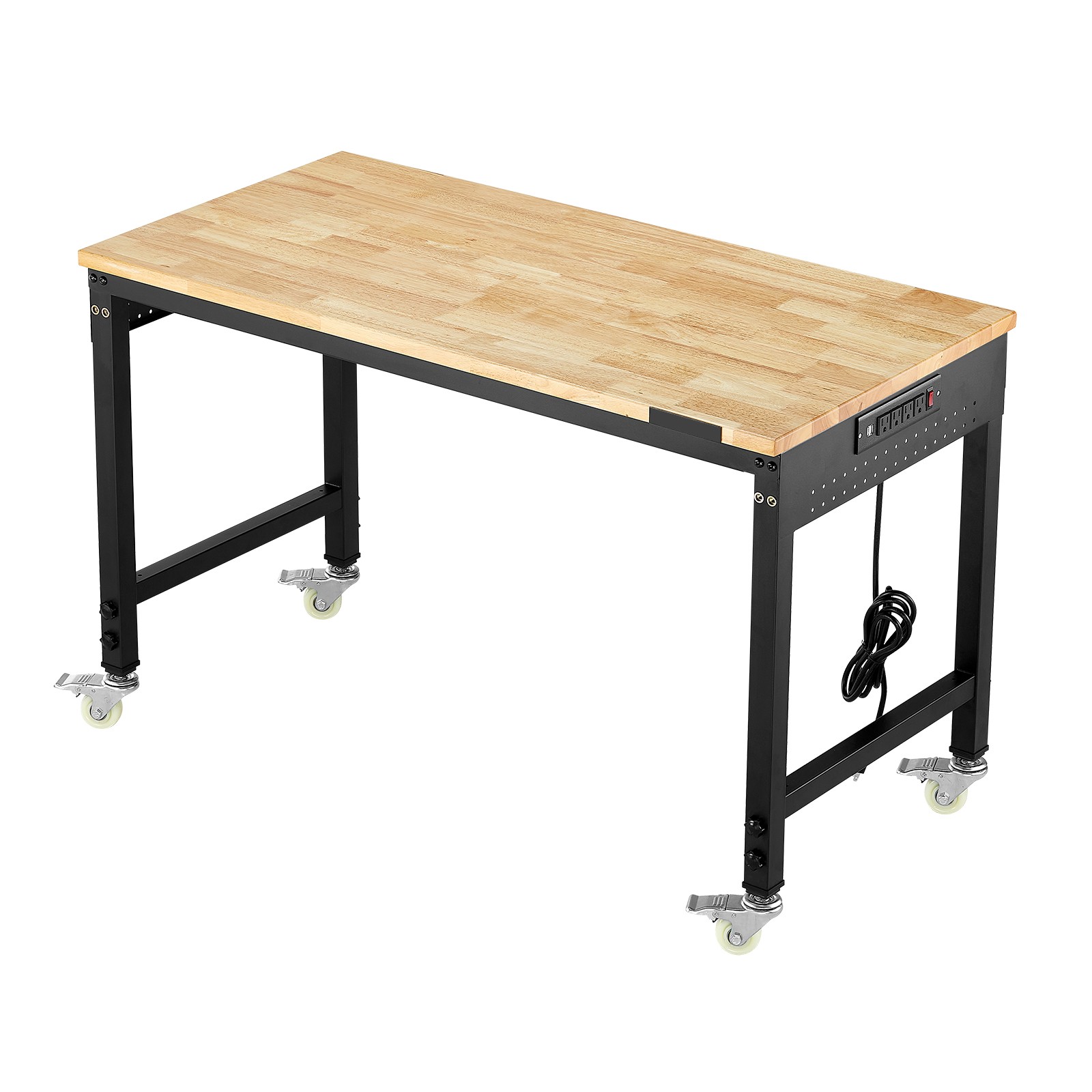 Uimoso 48″ Mobile Workbench with Adjustable Height, Power Outlet & Pegboard