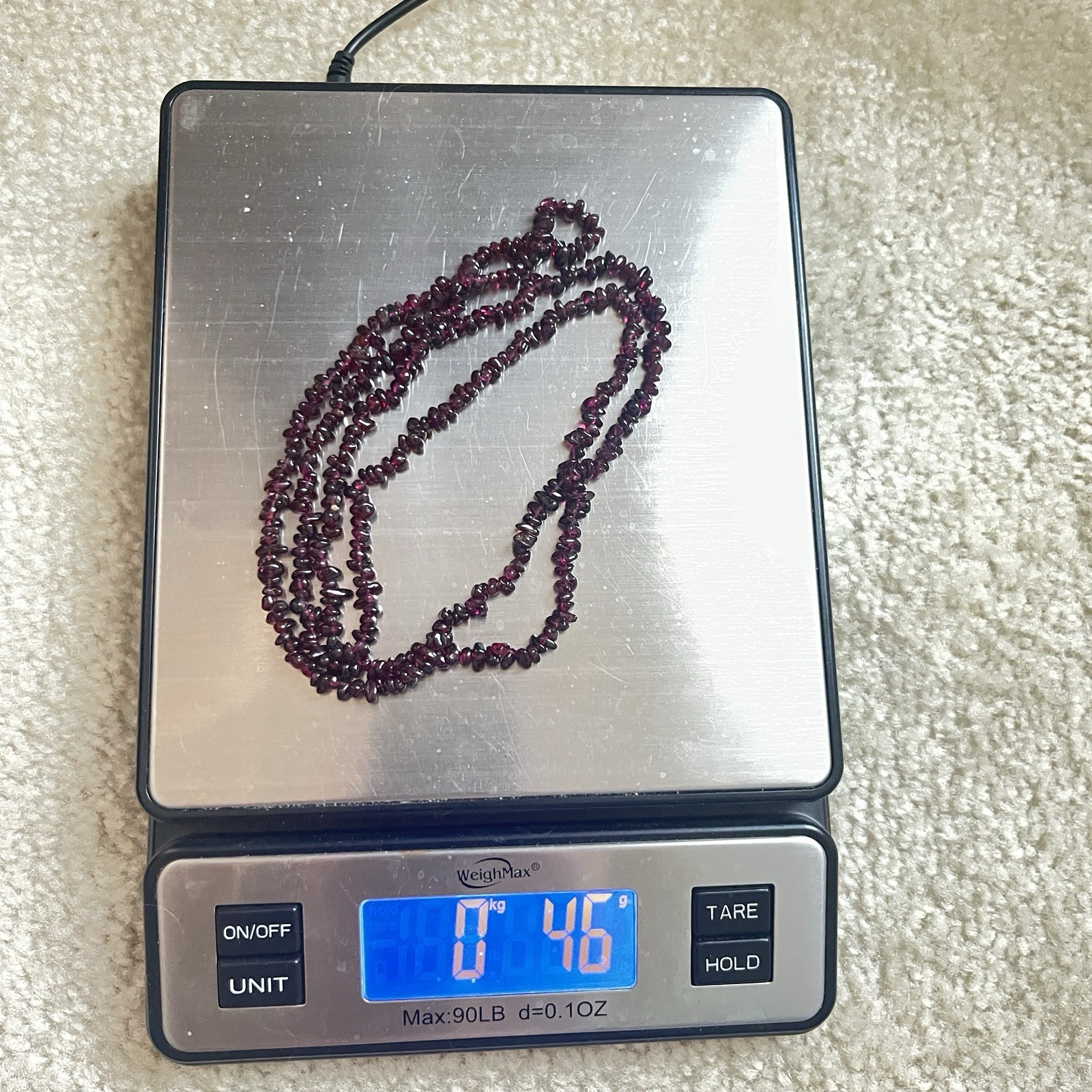 Almandine Garnet Chip Necklace 36” Purple Red Gemstone Beads Opera Length