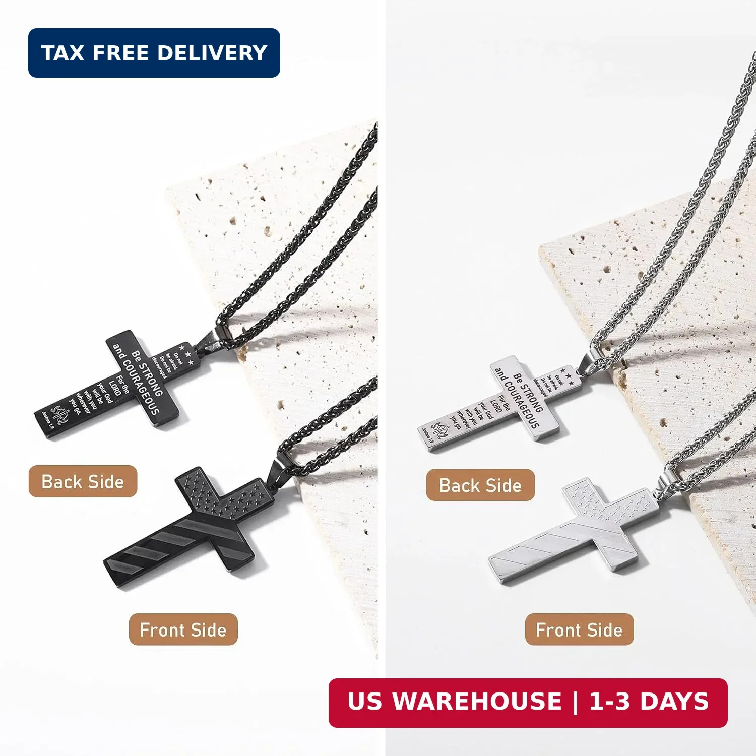Cross Necklace for Men, 2 Pcs American Flag Bible Verse Chain for Confirmation E