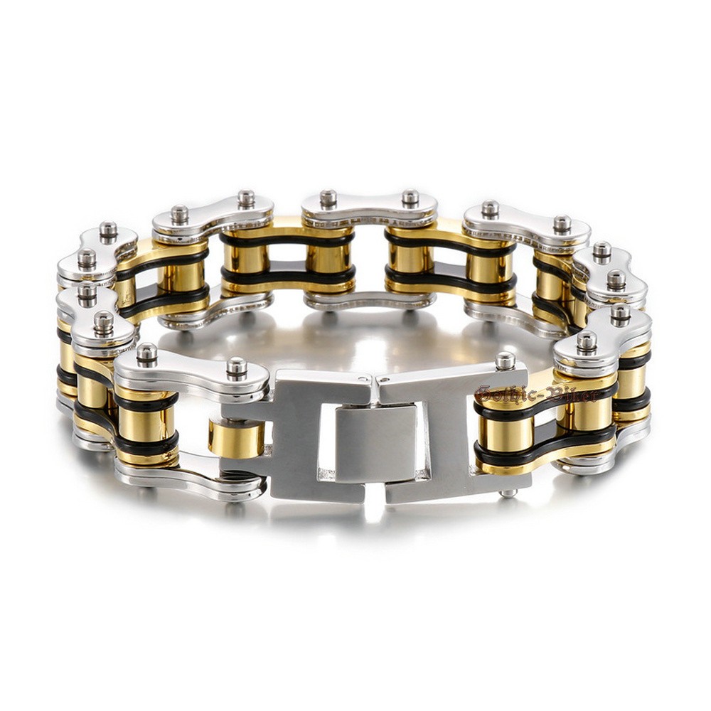 Men Heavy Stainless Steel Motorcycle Bike Chain Link Bracelet Biker Multi-Colors