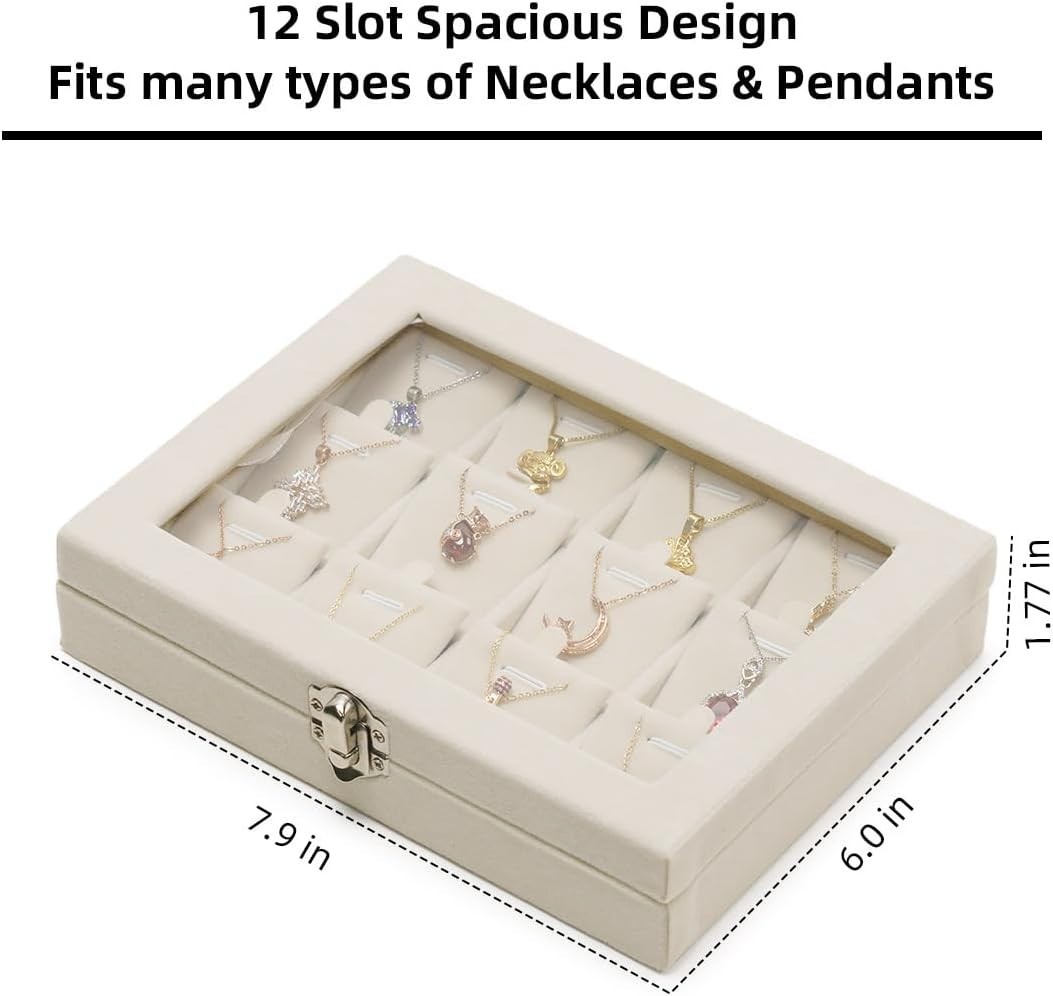 Jewelry Box Necklace Organizer Tray, Beige Necklace Display Case for Storage …