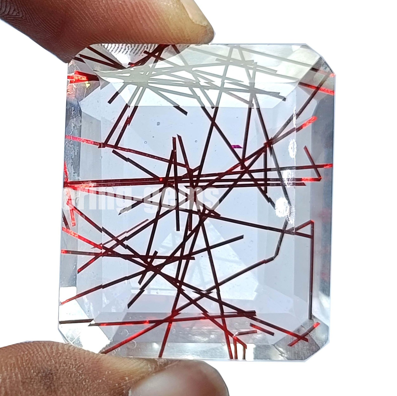Natural Red Rutilated Quartz 120Ct Emerald Cut Loose Gemstone IGL Certified 5DNB